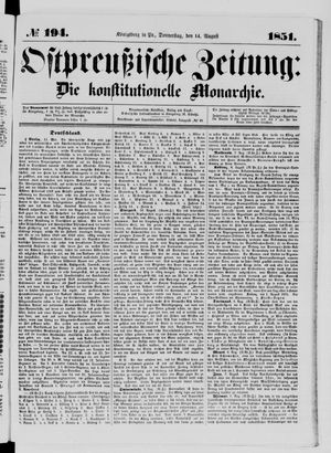 Ostpreußische Zeitung vom 14.08.1851
