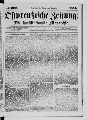 Ostpreußische Zeitung vom 01.09.1851