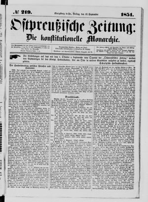 Ostpreußische Zeitung on Sep 12, 1851