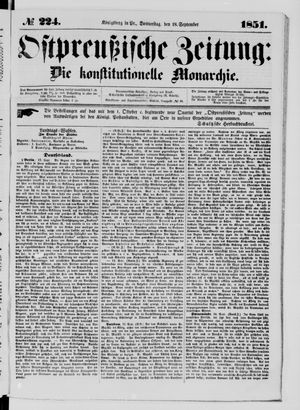 Ostpreußische Zeitung on Sep 18, 1851