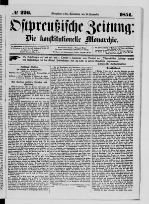 Ostpreußische Zeitung vom 20.09.1851