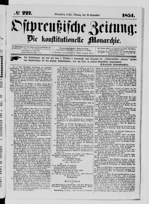Ostpreußische Zeitung vom 22.09.1851