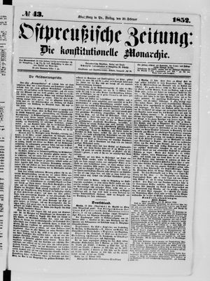 Ostpreußische Zeitung on Feb 20, 1852