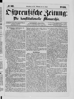 Ostpreußische Zeitung on Apr 14, 1852