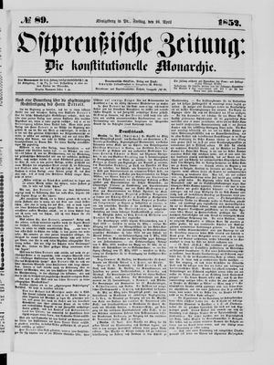 Ostpreußische Zeitung on Apr 16, 1852