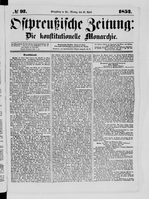 Ostpreußische Zeitung on Apr 26, 1852