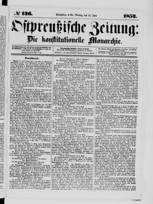 Ostpreußische Zeitung on Jun 14, 1852