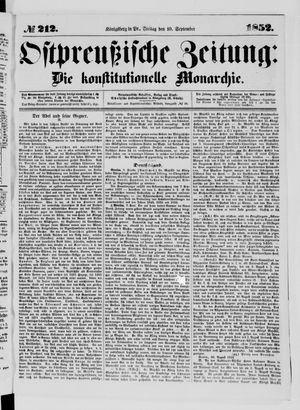 Ostpreußische Zeitung vom 10.09.1852