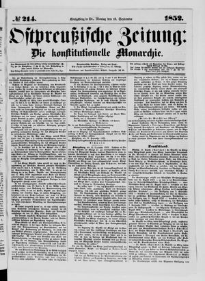 Ostpreußische Zeitung vom 13.09.1852