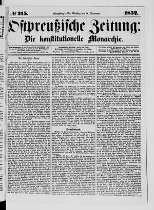 Ostpreußische Zeitung on Sep 14, 1852
