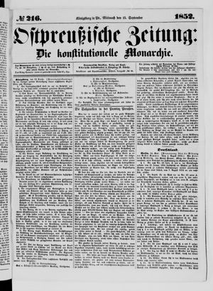 Ostpreußische Zeitung vom 15.09.1852