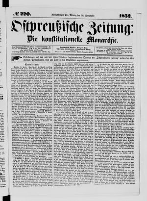 Ostpreußische Zeitung vom 20.09.1852