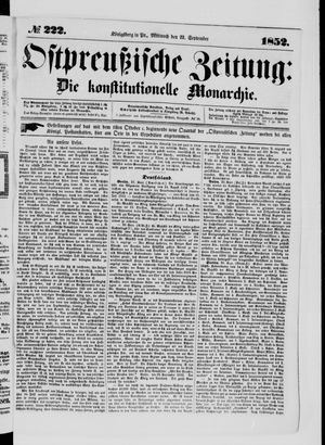 Ostpreußische Zeitung vom 22.09.1852
