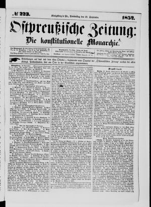Ostpreußische Zeitung on Sep 23, 1852
