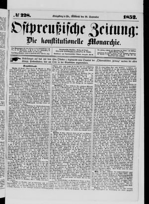 Ostpreußische Zeitung vom 29.09.1852