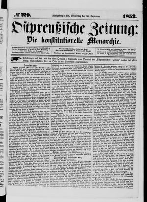 Ostpreußische Zeitung vom 30.09.1852