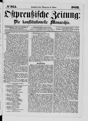 Ostpreußische Zeitung on Oct 18, 1852