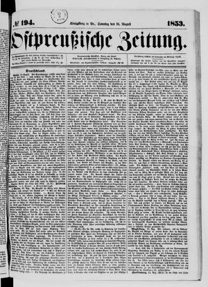 Ostpreußische Zeitung vom 21.08.1853