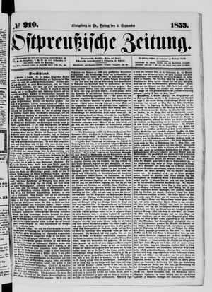 Ostpreußische Zeitung on Sep 9, 1853