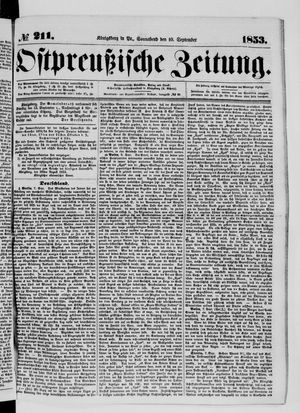 Ostpreußische Zeitung on Sep 10, 1853