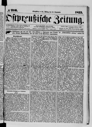 Ostpreußische Zeitung on Sep 16, 1853