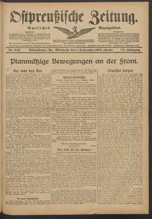 Ostpreußische Zeitung vom 04.09.1918