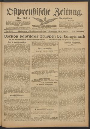 Ostpreußische Zeitung vom 07.09.1918
