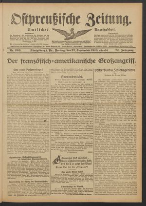 Ostpreußische Zeitung vom 27.09.1918
