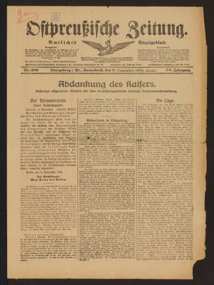 Ostpreußische Zeitung vom 09.11.1918