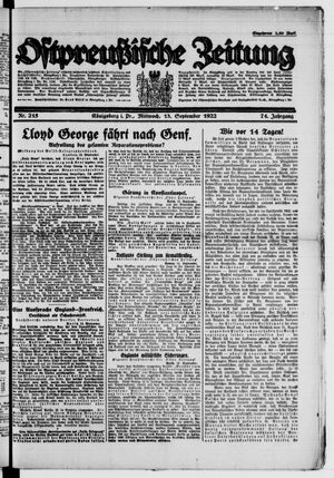 Ostpreußische Zeitung vom 13.09.1922
