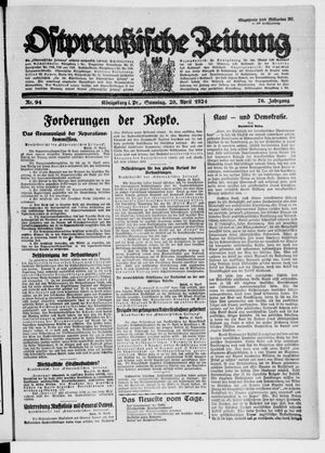Ostpreußische Zeitung on Apr 20, 1924