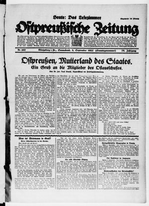 Ostpreußische Zeitung vom 03.09.1927