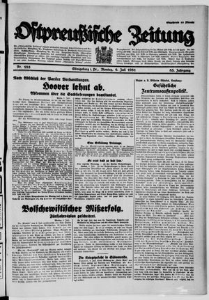 Ostpreußische Zeitung on Jul 6, 1931