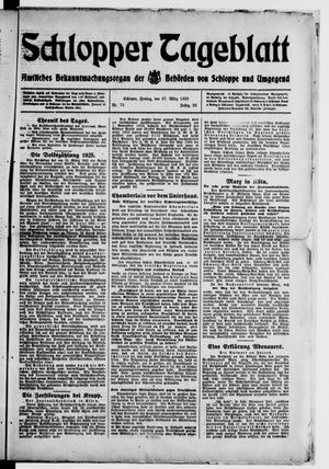 Schlopper Tageblatt vom 27.03.1925