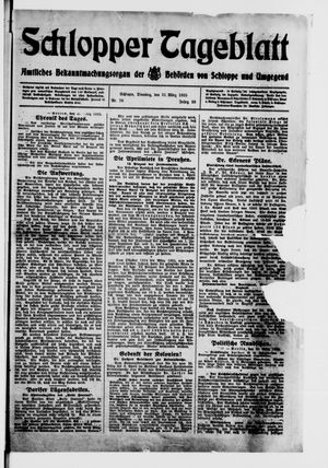 Schlopper Tageblatt vom 31.03.1925