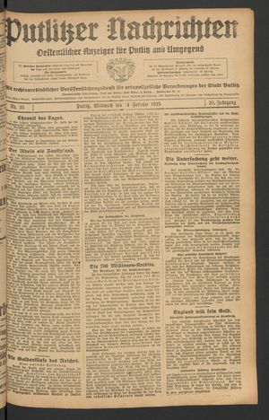 Putlitzer Nachrichten vom 11.02.1925