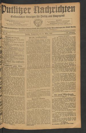 Putlitzer Nachrichten vom 12.03.1925