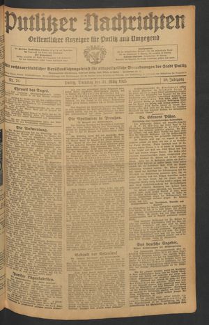 Putlitzer Nachrichten vom 31.03.1925