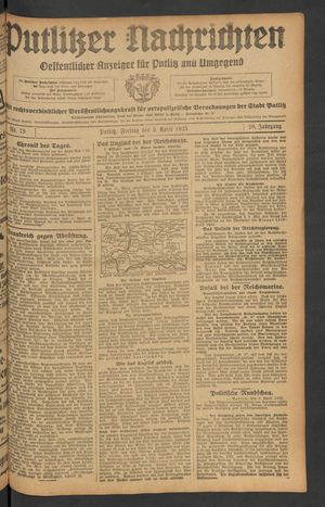 Putlitzer Nachrichten on Apr 3, 1925
