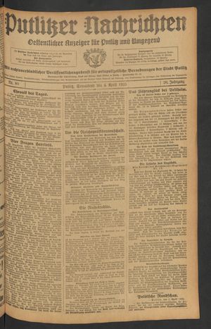 Putlitzer Nachrichten vom 04.04.1925