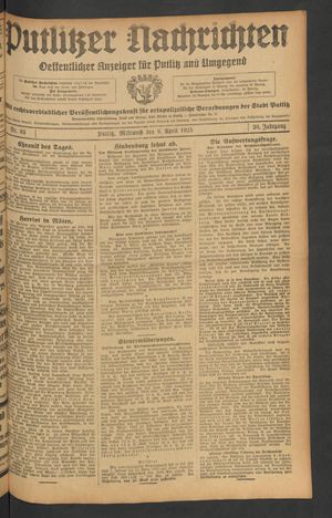 Putlitzer Nachrichten vom 08.04.1925
