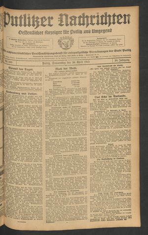 Putlitzer Nachrichten on Apr 30, 1925