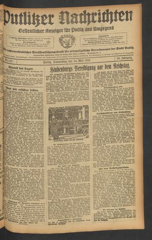 Putlitzer Nachrichten vom 14.05.1925