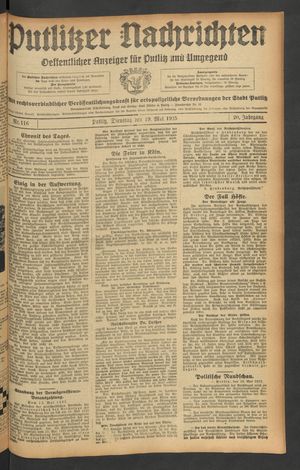 Putlitzer Nachrichten vom 19.05.1925