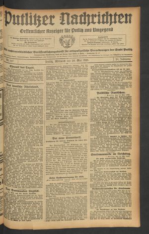Putlitzer Nachrichten vom 20.05.1925