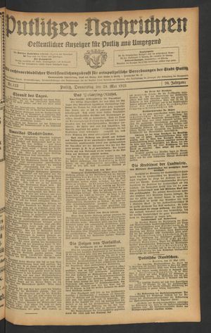 Putlitzer Nachrichten vom 28.05.1925