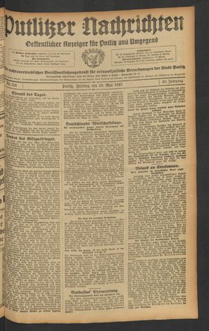 Putlitzer Nachrichten vom 29.05.1925