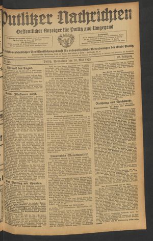 Putlitzer Nachrichten vom 30.05.1925