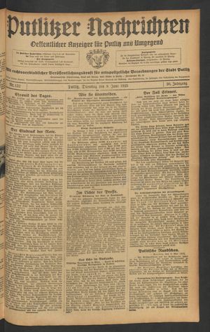Putlitzer Nachrichten on Jun 9, 1925