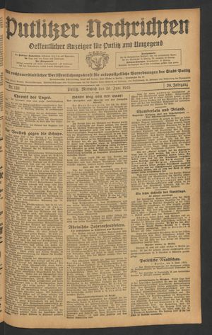 Putlitzer Nachrichten vom 10.06.1925